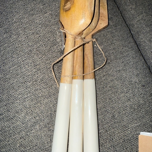 New Wooden Kitchen mango wood Utensil Set with White Handles - Picture 2 of 3